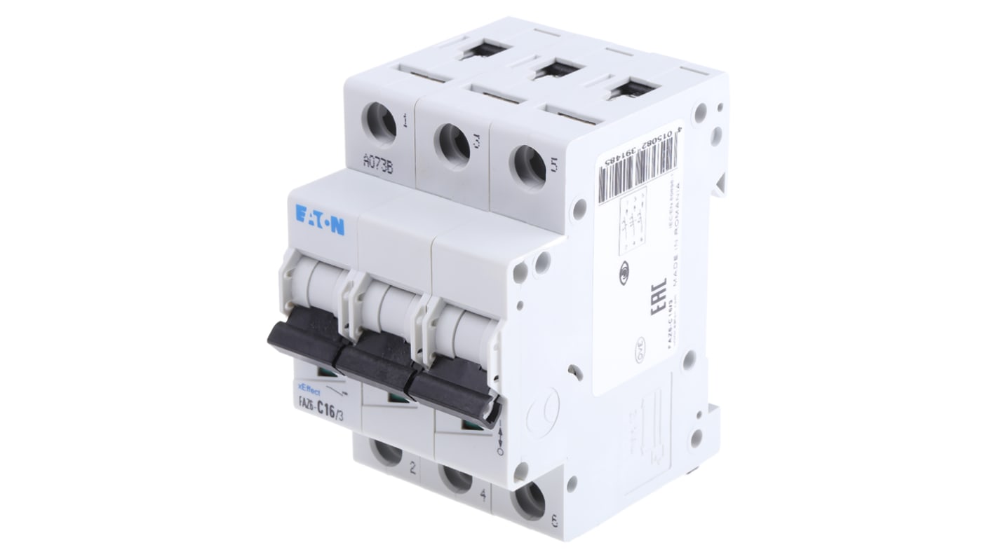Eaton MCB Leitungsschutzschalter Typ C, Pol 3 16A 230 → 400V, Abschaltvermögen 6 kA xEffect DIN-Schienen-Montage