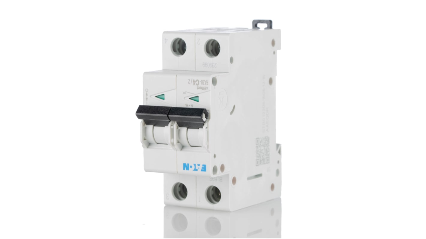 Disjoncteur Eaton 2P, 4A, pouvoir de coupure 6 kA, montage rail DIN