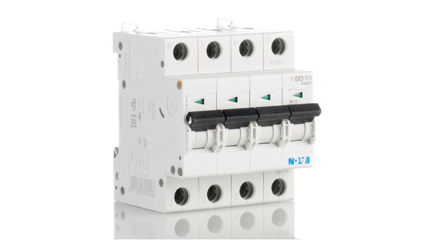 Eaton C型MCB, 4极, 6 kA分断, 63A, 230 → 400VAC