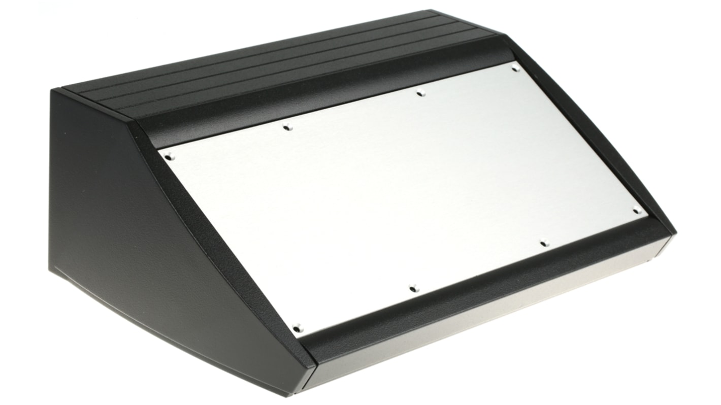 METCASE Unidesk Series Black Aluminium Desktop Enclosure, Sloped Front, 300 x 200 x 102mm