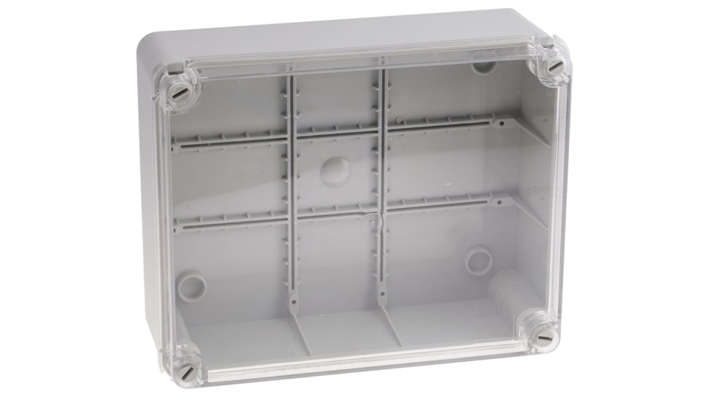 RS PRO Grey ABS Enclosure, IP55, Clear Lid, 210 x 95 x 260mm