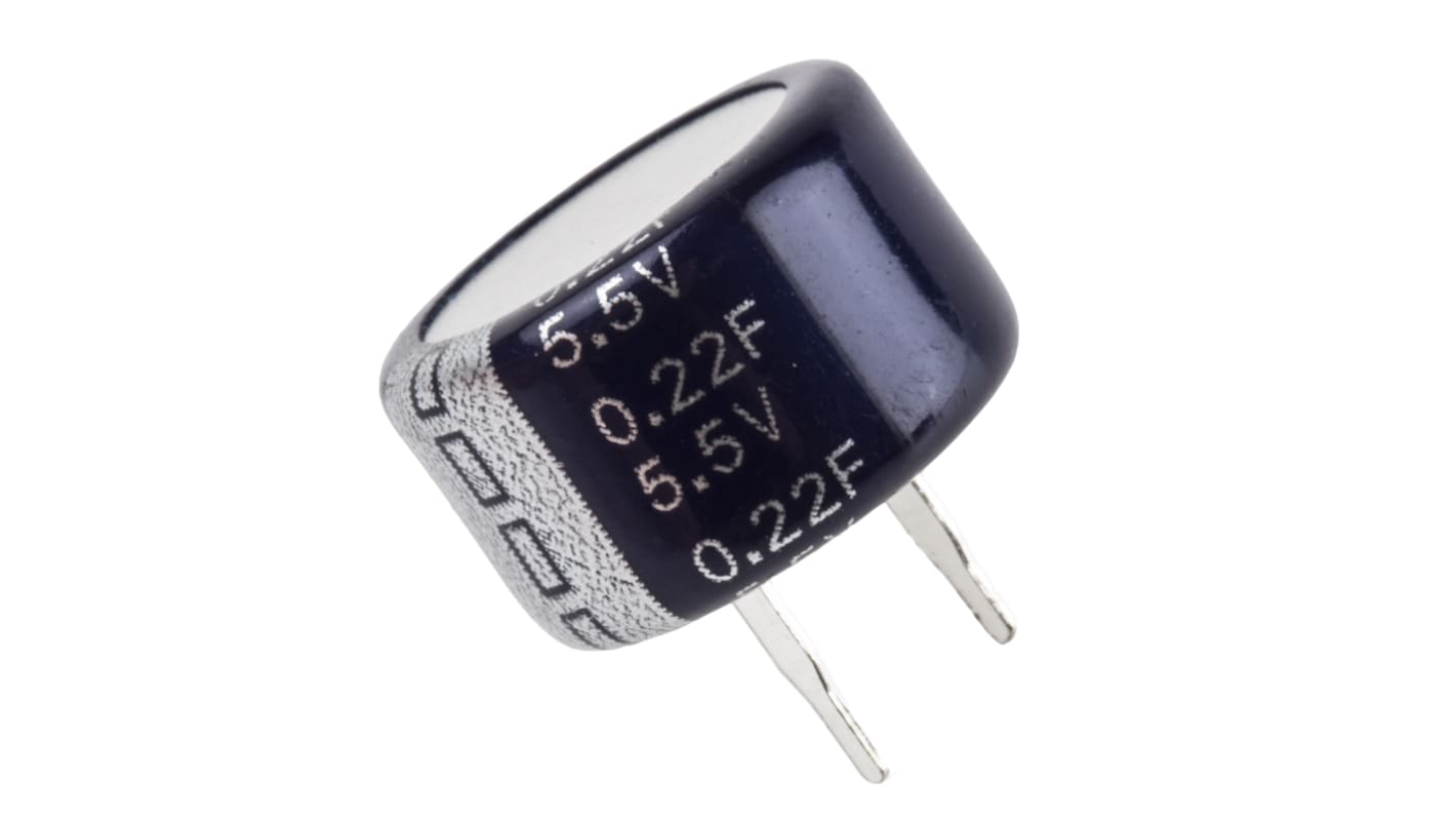 Superkondenzátor 0.22F -20 → +80% 50Ω 5.5V dc, Průchozí otvor, 13.5 x 8.3mm Eaton