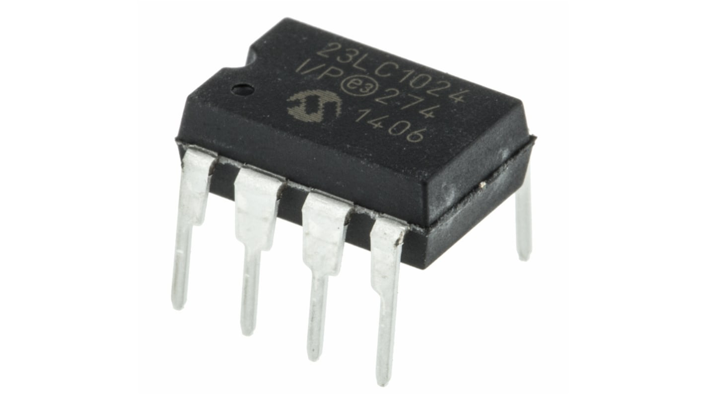 Microchip 1Mbit 20MHz同步SRAM, 8Bit每字组, 128K x 8 位, 8针, 23LC1024-I/P
