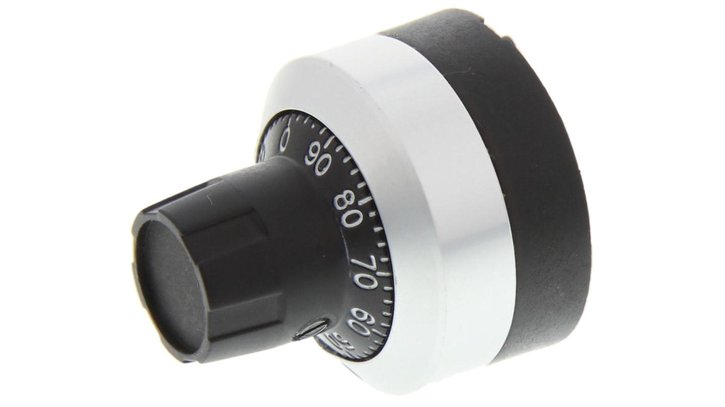 Bourns 22.8mm Black, Chrome Potentiometer Knob for 6mm Shaft Splined, H-516-6M