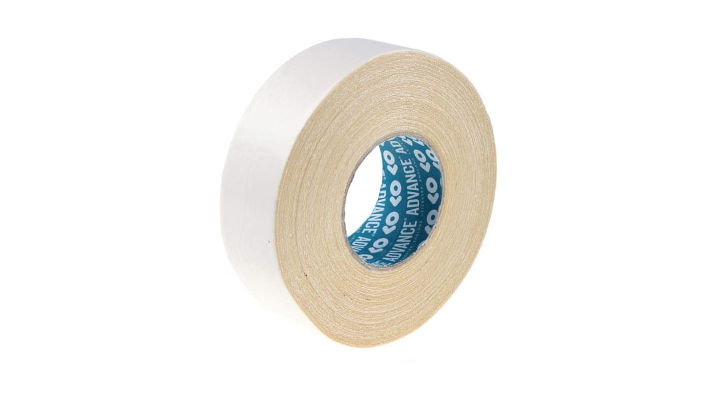 Advance Tapes AT302 White Double Sided Cloth Tape, 0.25mm Thick, 20 N/cm, Cloth Backing, 50mm x 50m