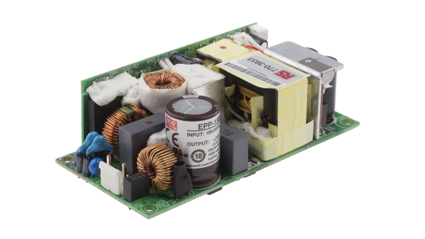 MEAN WELL Switching Power Supply, EPP-150-24, 24V dc, 4.2 A, 6.25 A, 100.8W, 1 Output, 127 → 370 V dc, 90