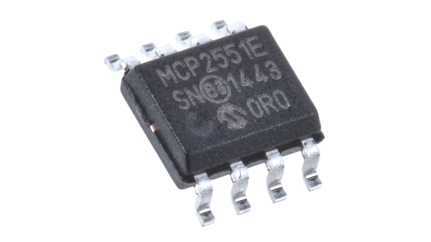 Microchip CAN收发器, 1收发器, 最高数据速率1Mbps, 最高工作温度+125 °C, SOIC封装, 支持ISO 11898标准, 8引脚