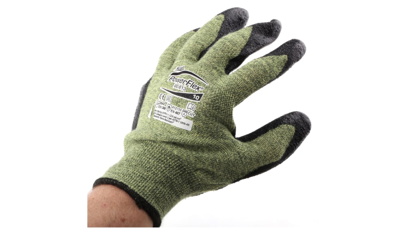 Ansell Hynit Green Kevlar Heat Resistant Work Gloves, Size 10, Neoprene Coating