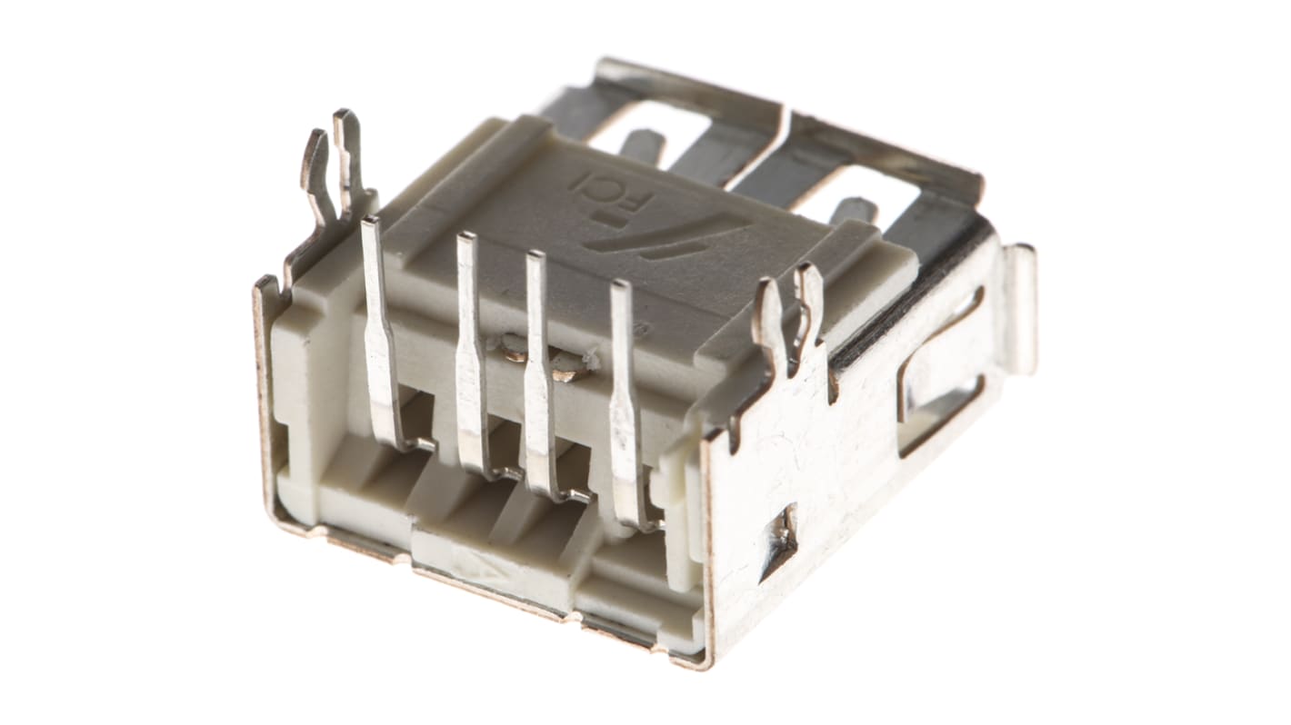 Amphenol Communications Solutions Right Angle, Through Hole, Socket- Single Port Type A 2.0 USB Connector