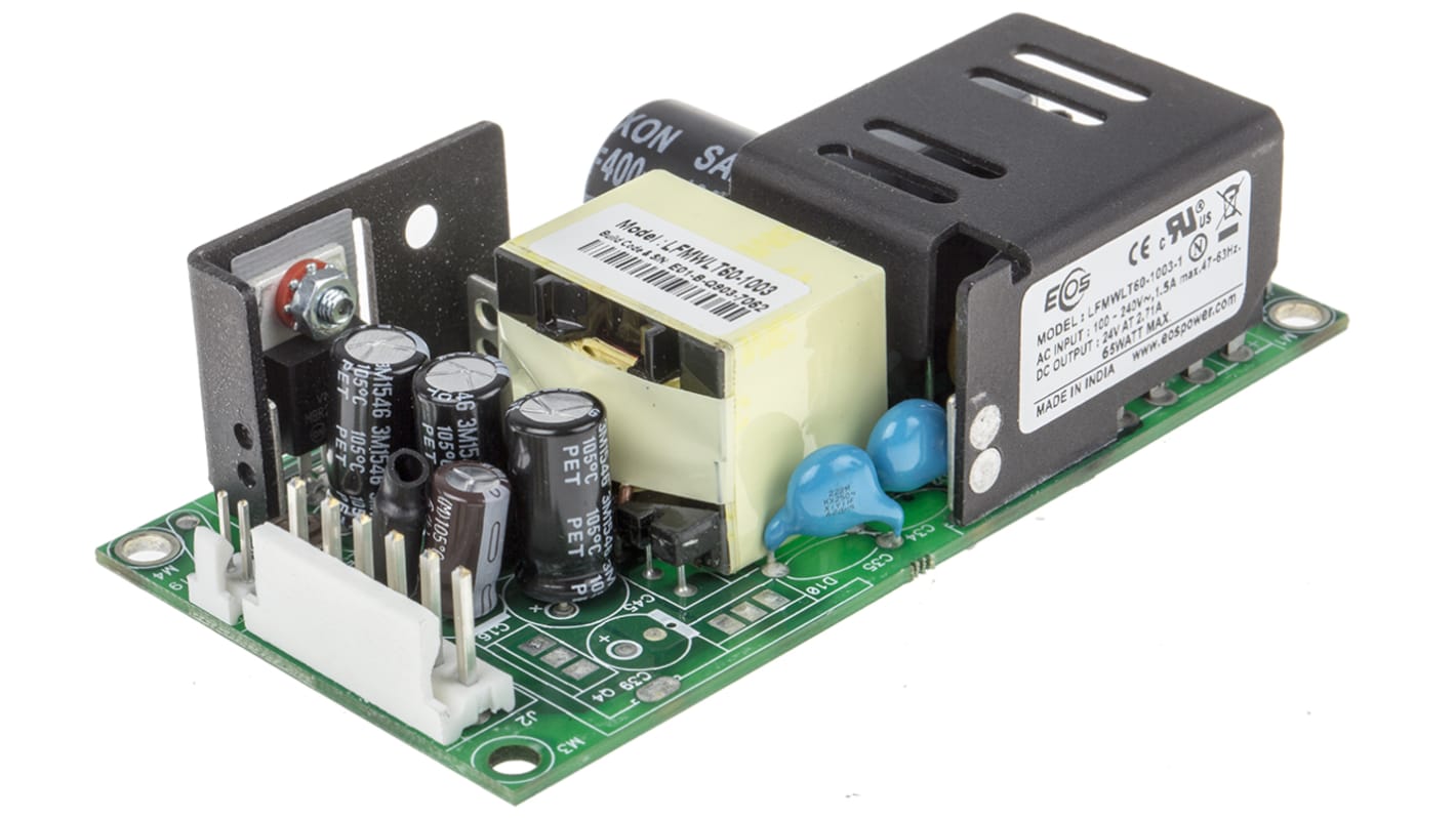 EOS Switching Power Supply, LFMWLT60-1003, 24V dc, 2.5A, 60W, 1 Output, 90 → 264V ac Input Voltage