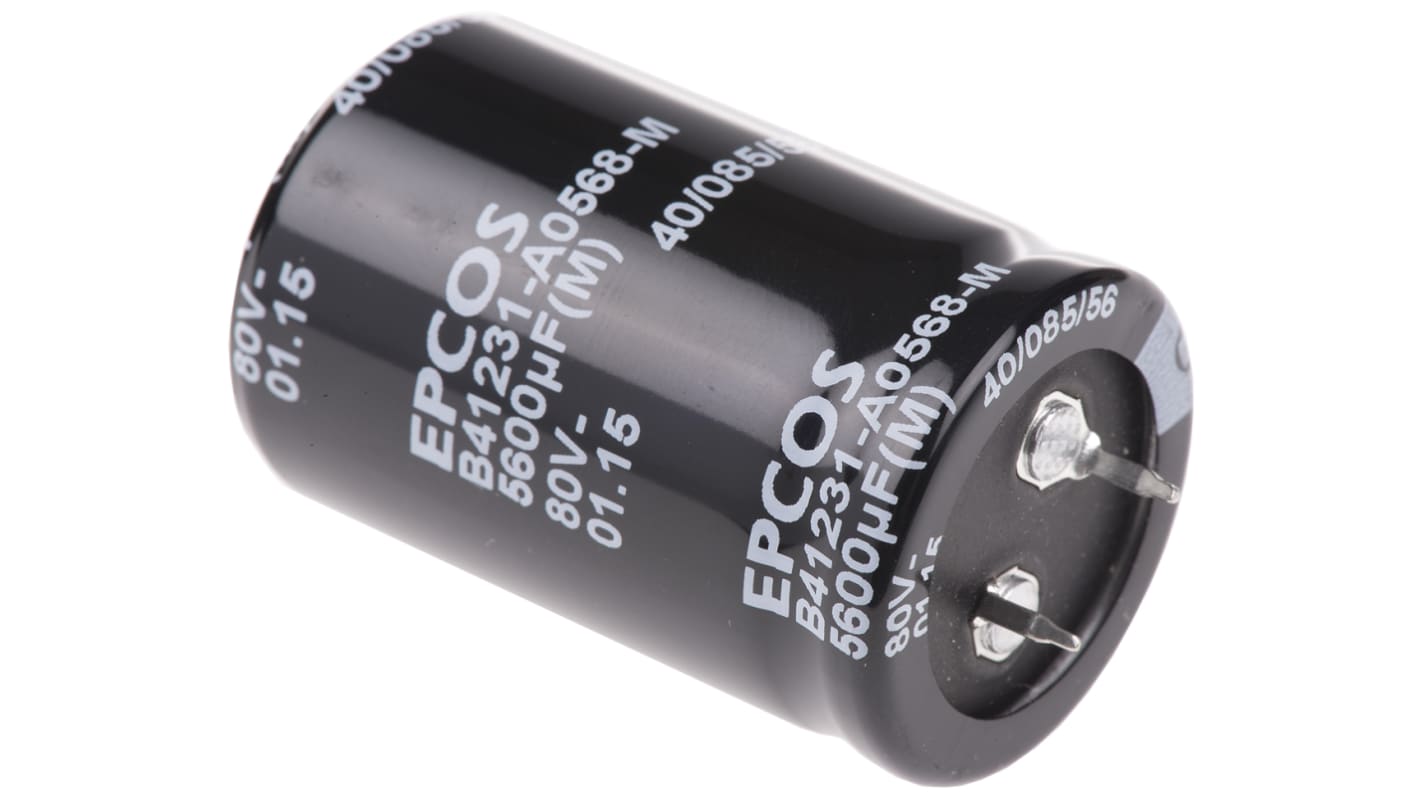 EPCOS 5600μF Aluminium Electrolytic Capacitor 80V dc, Snap-In - B41231A0568M060