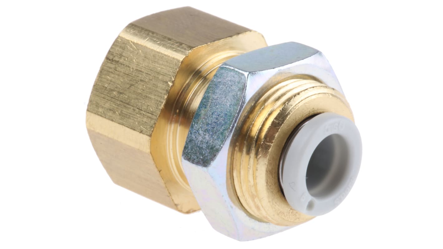 SMC KQ2 Series Bulkhead Threaded-to-Tube Adaptor, Rc 1/4 Female to Push In 6 mm, Threaded-to-Tube Connection Style