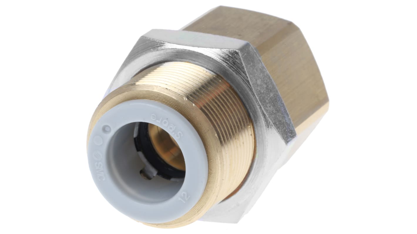 SMC KQ2 Series Bulkhead Threaded-to-Tube Adaptor, Rc 1/2 Female to Push In 12 mm, Threaded-to-Tube Connection Style