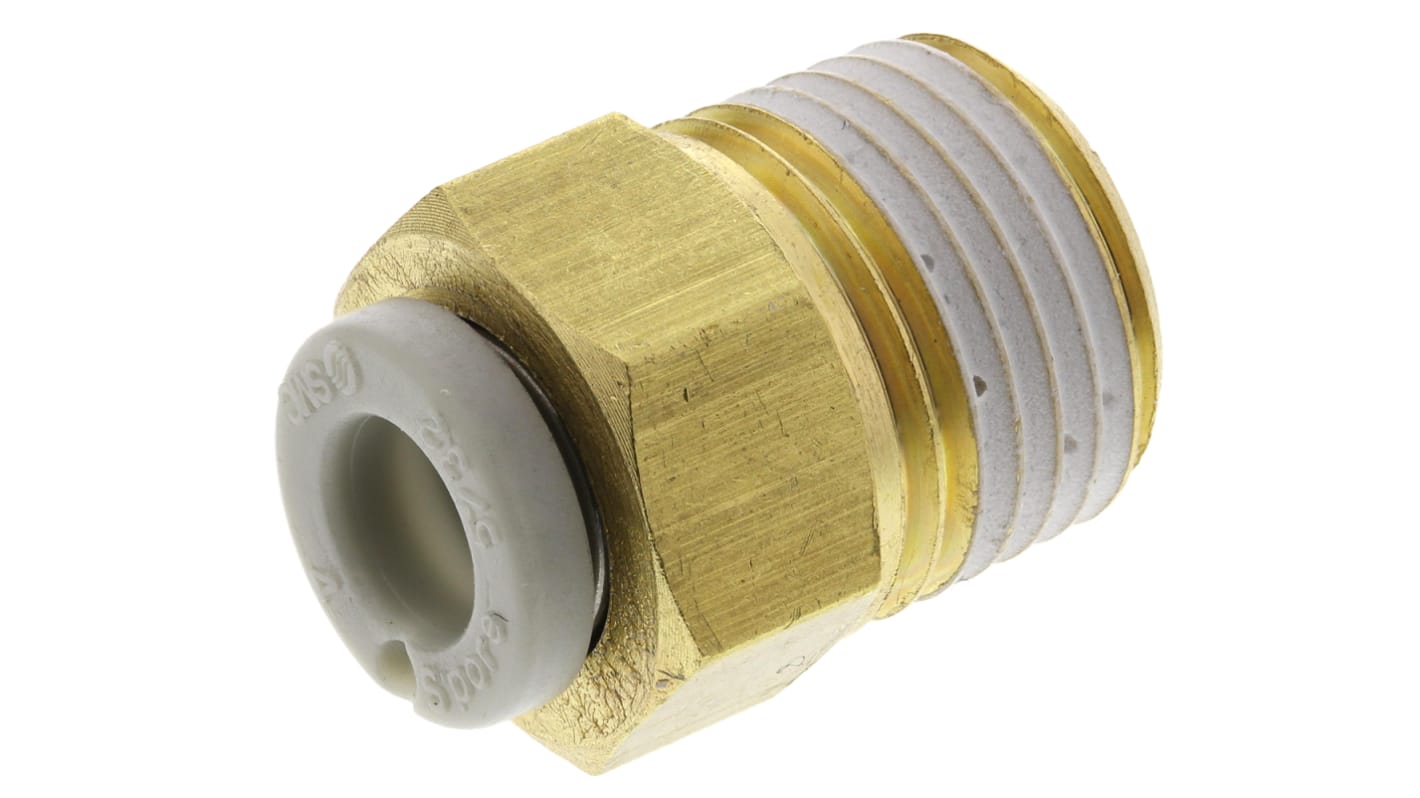 SMC 黄铜螺纹直通气管接头, R 1/8 外螺纹转推入式4 mm, KQ2系列