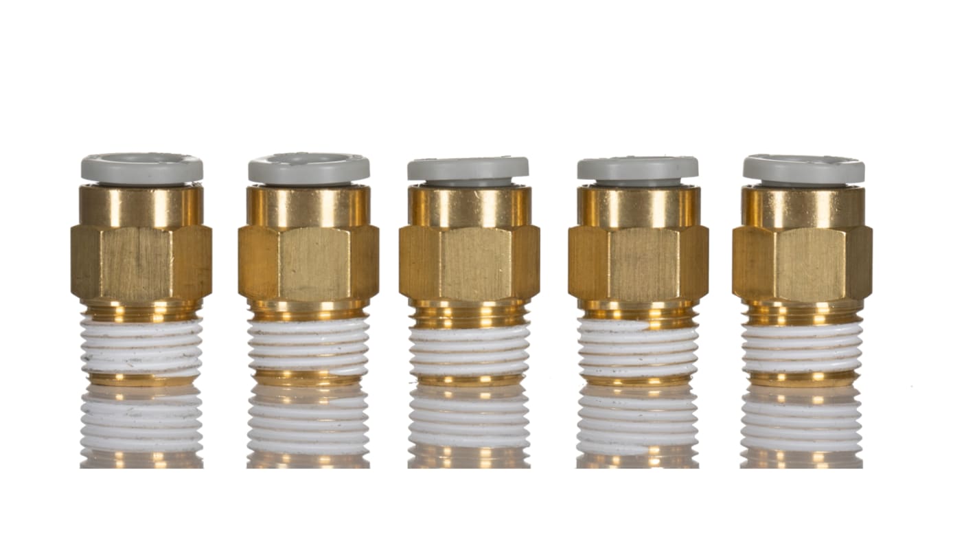 SMC KQ2 Series Straight Threaded Adaptor, R 1/8 Male to Push In 6 mm, Threaded-to-Tube Connection Style