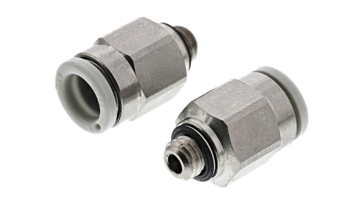 SMC KQ2 Series Straight Threaded Adaptor, M5 Male to Push In 6 mm, Threaded-to-Tube Connection Style