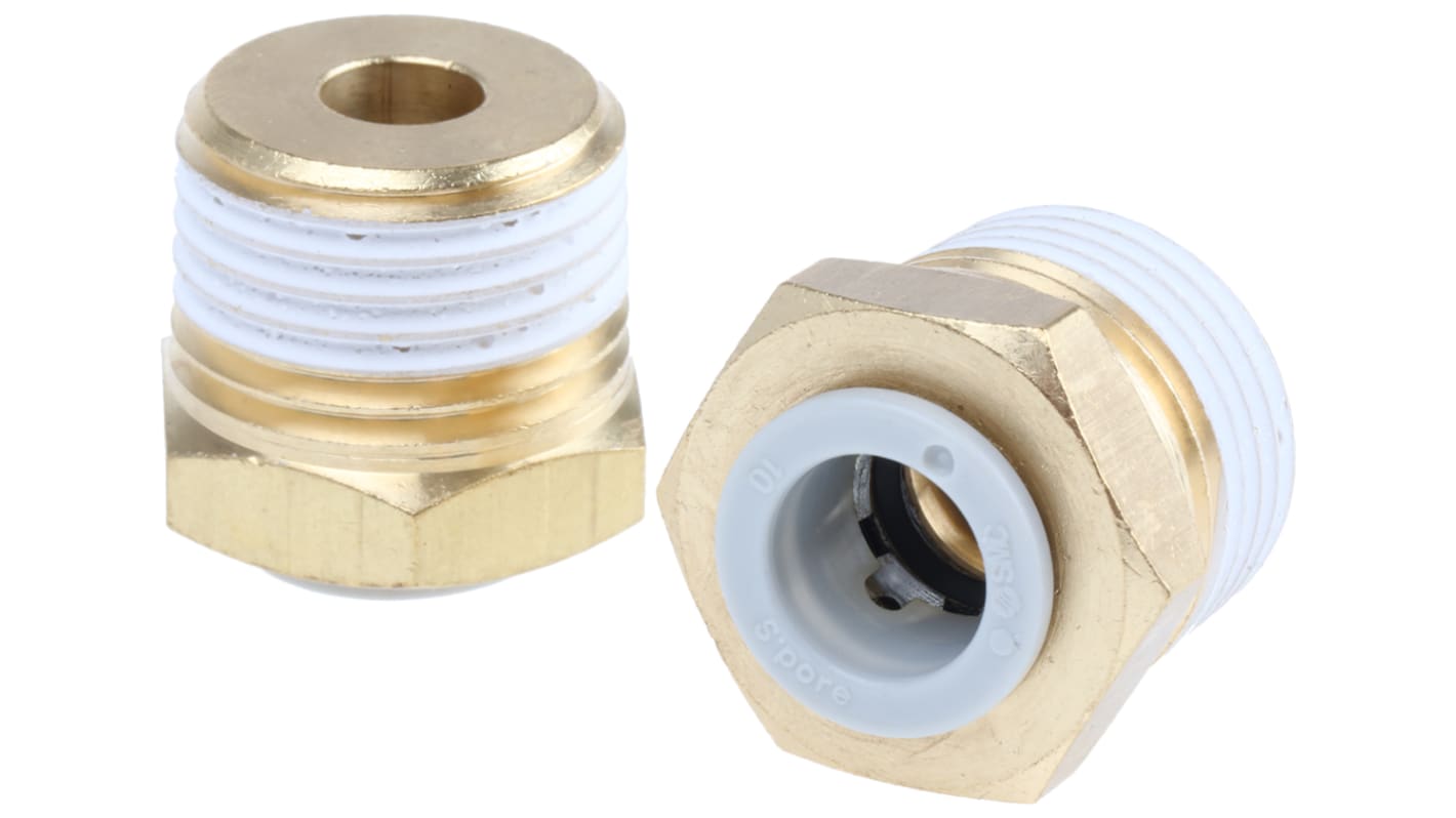 SMC KQ2 Series Straight Threaded Adaptor, R 1/2 Male to Push In 10 mm, Threaded-to-Tube Connection Style