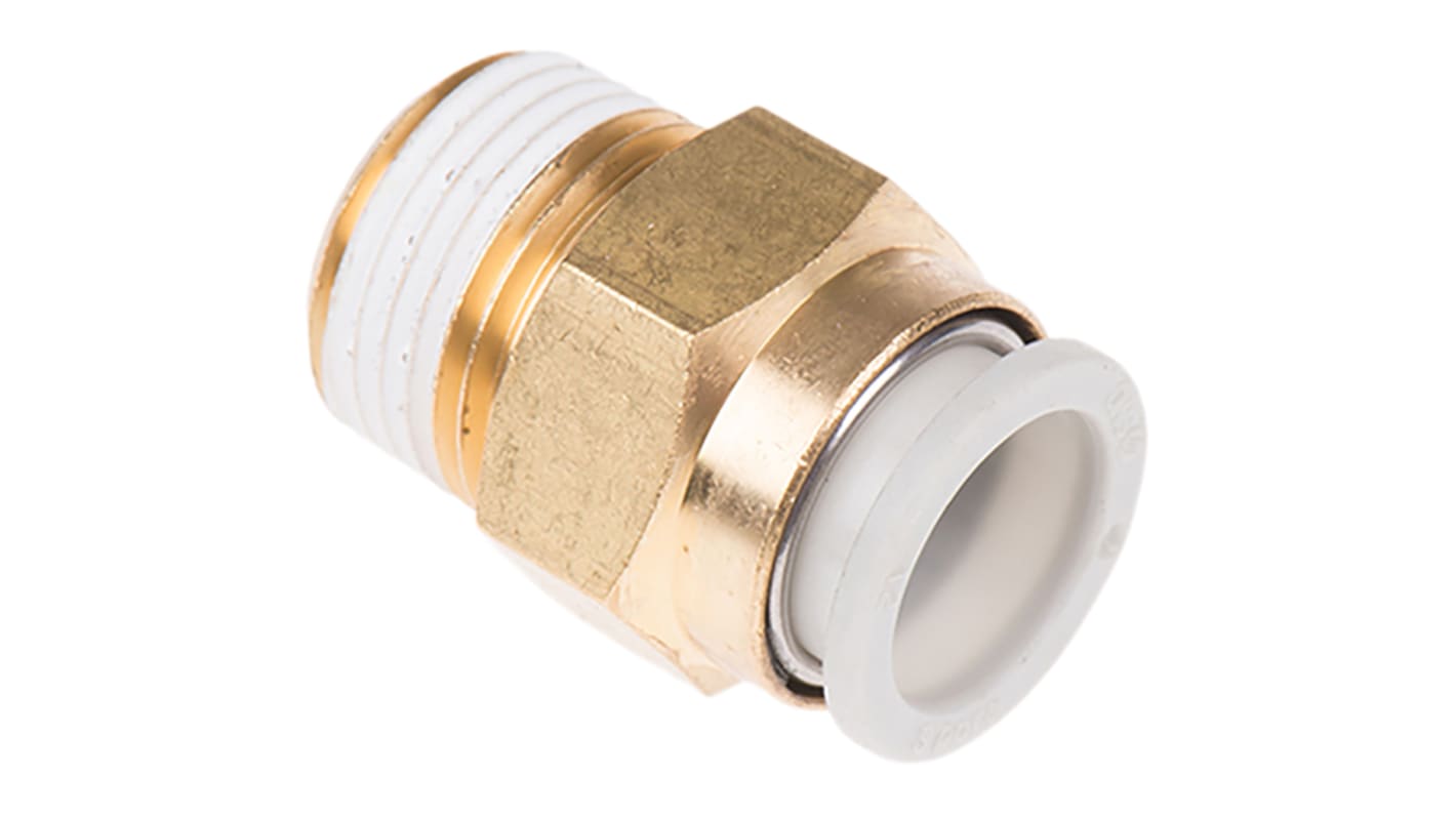 SMC 黄铜螺纹直通气管接头, R 3/8 外螺纹转推入式12 mm, KQ2系列