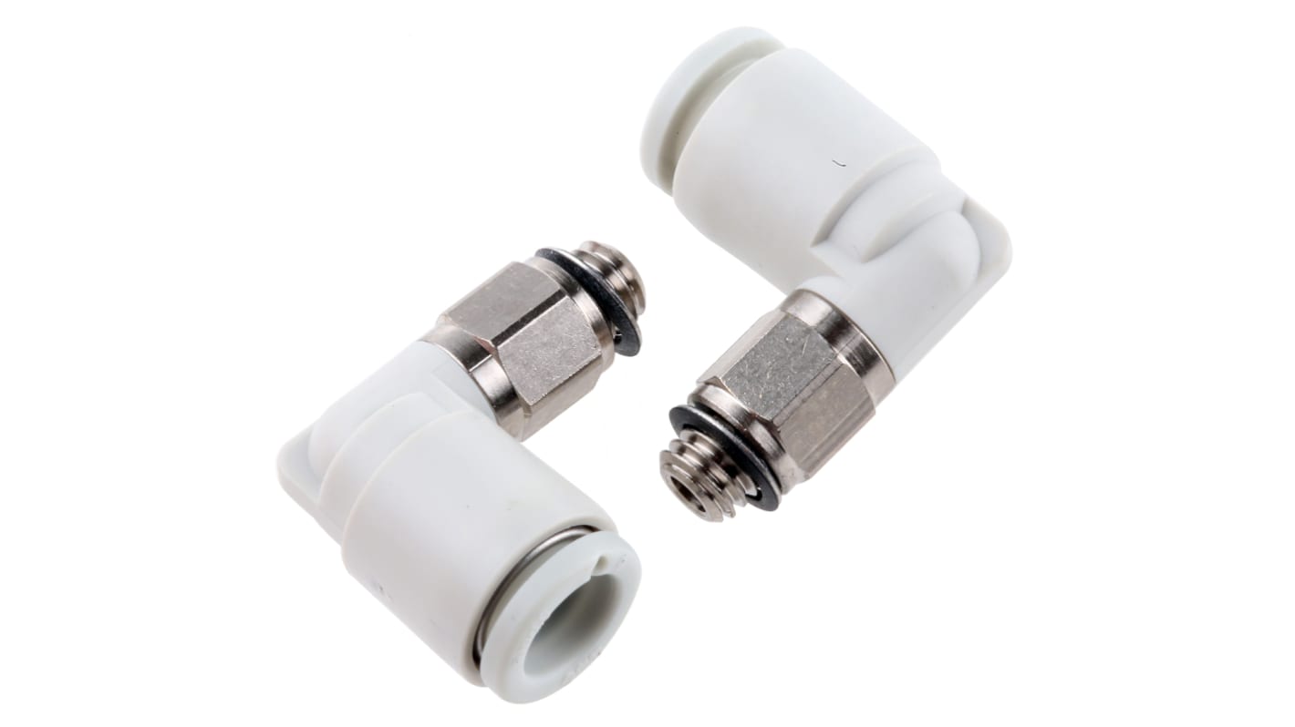 SMC KQ2 Series Elbow Threaded Adaptor, M5 Male to Push In 6 mm, Threaded-to-Tube Connection Style