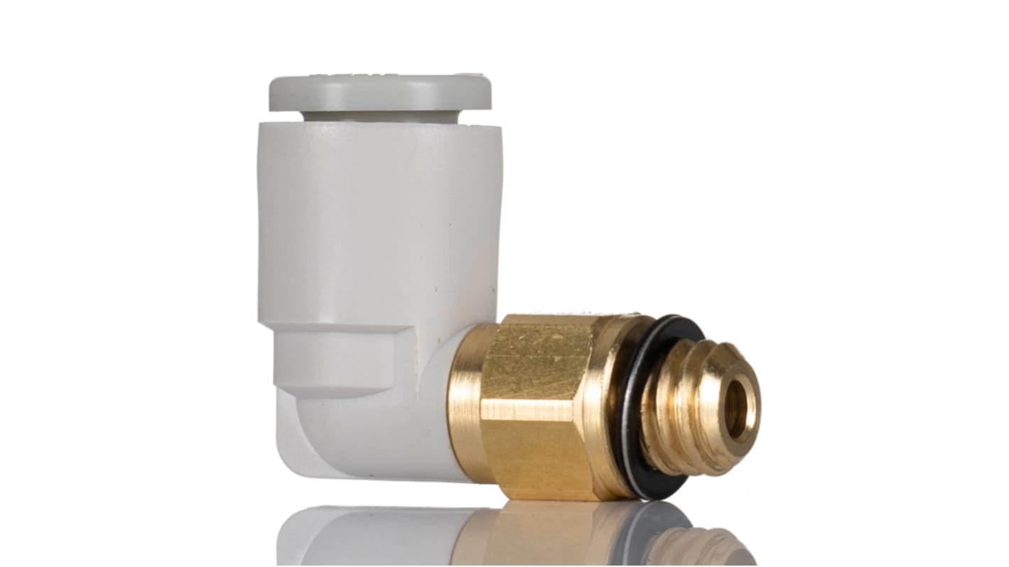 SMC KQ2 Series Elbow Threaded Adaptor, M6 Male to Push In 6 mm, Threaded-to-Tube Connection Style