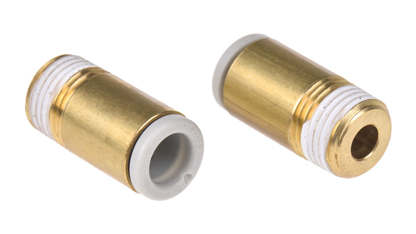 SMC KQ2 Series Straight Threaded Adaptor, R 1/8 Male to Push In 6 mm, Threaded-to-Tube Connection Style