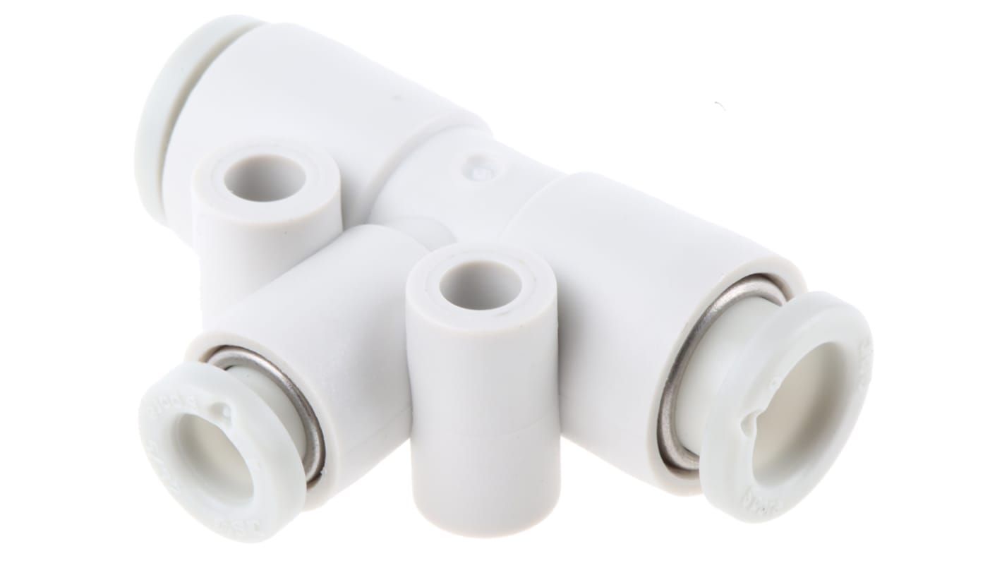 SMC KQ2 Series Tee Tube-to-Tube Adaptor Push In 4 mm, Push In 6 mm to Push In 6 mm, Tube-to-Tube Connection Style