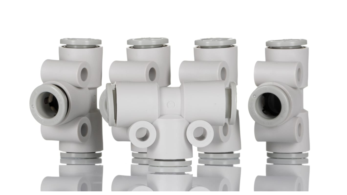 SMC KQ2 Series Tee Tube-to-Tube Adaptor Push In 8 mm, Push In 8 mm to Push In 8 mm, Tube-to-Tube Connection Style