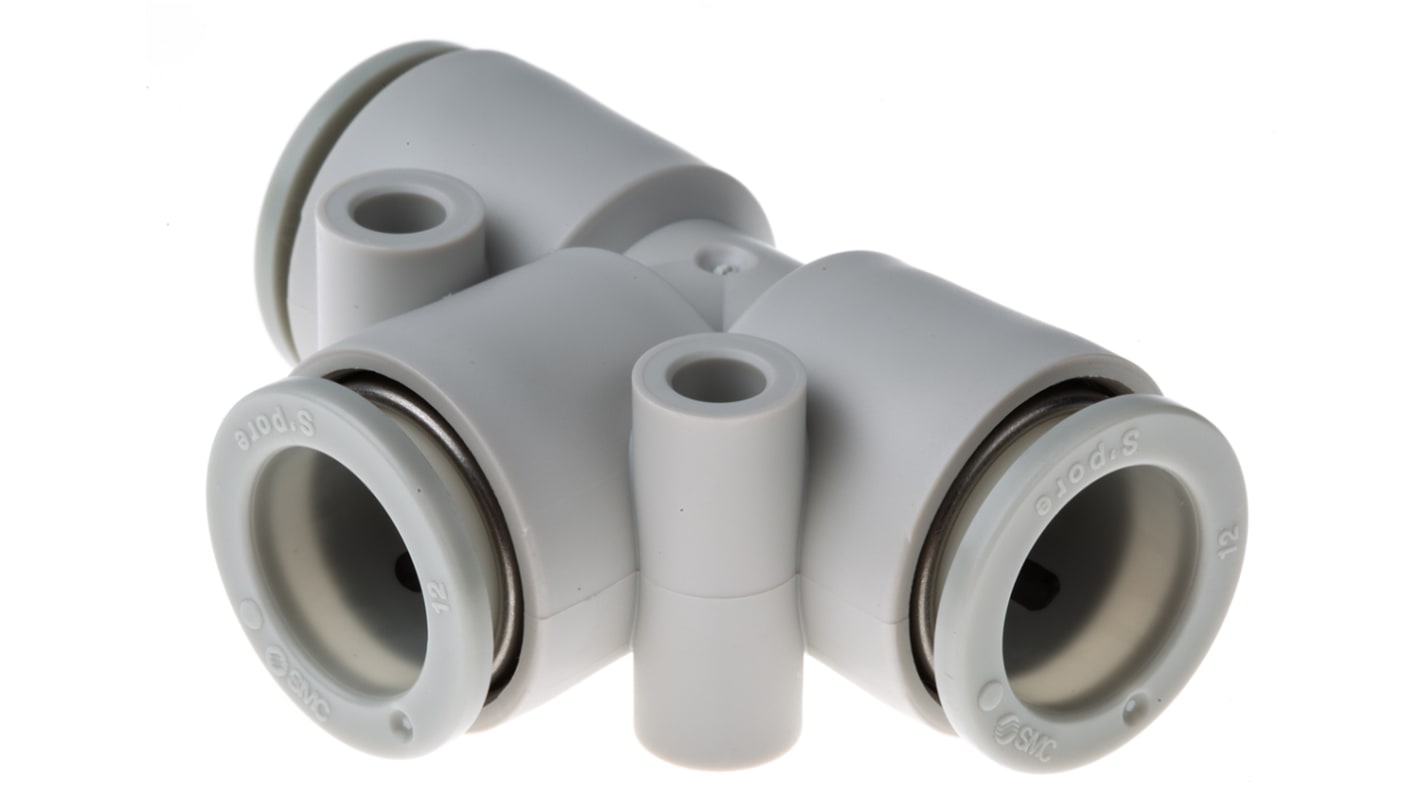 SMC KQ2 Series Tee Tube-to-Tube Adaptor Push In 12 mm, Push In 12 mm to Push In 12 mm, Tube-to-Tube Connection Style