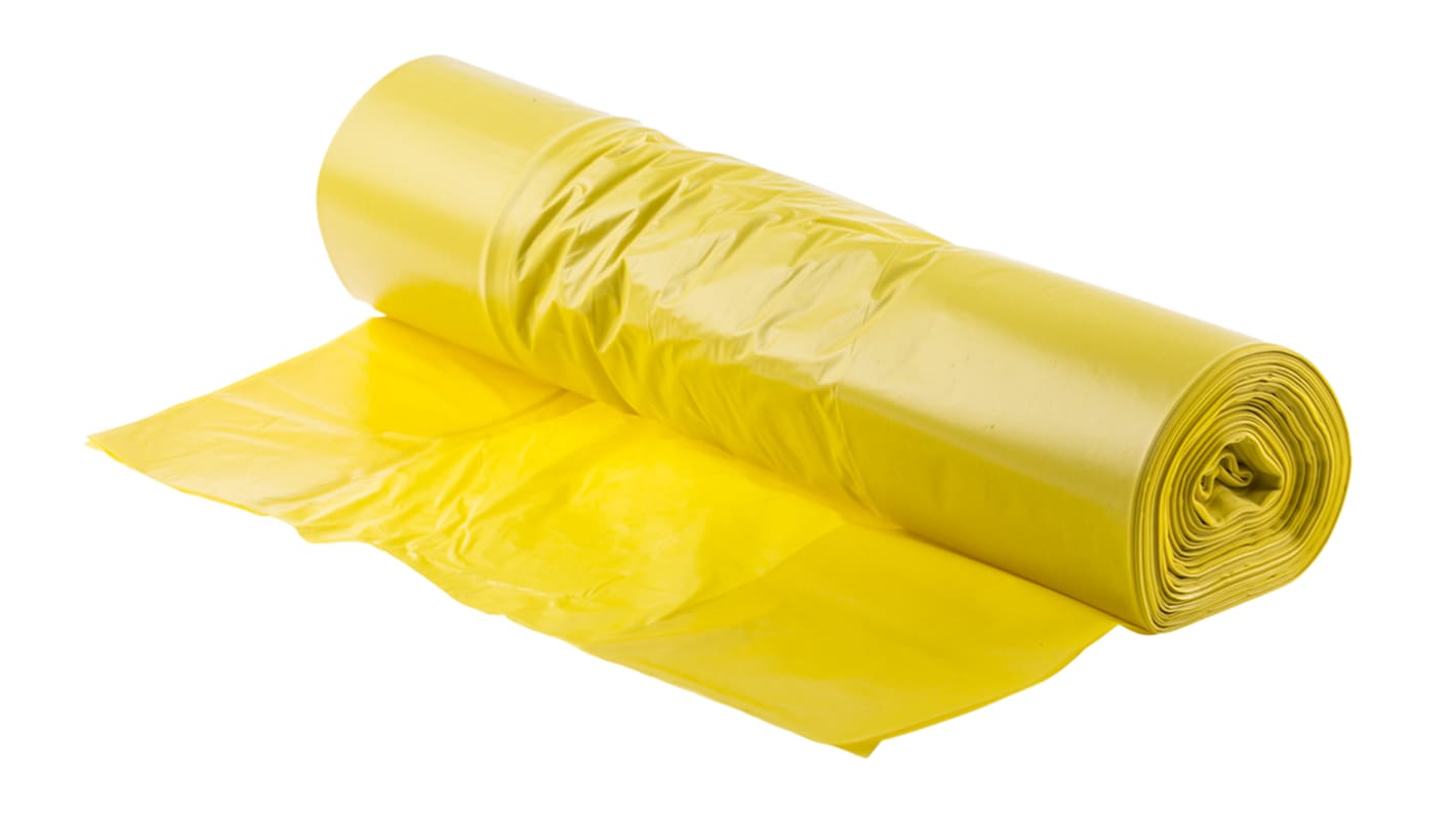 RS PRO Yellow Plastic Bin Bag, 110L Capacity, 200 Thickness, 50 per Package