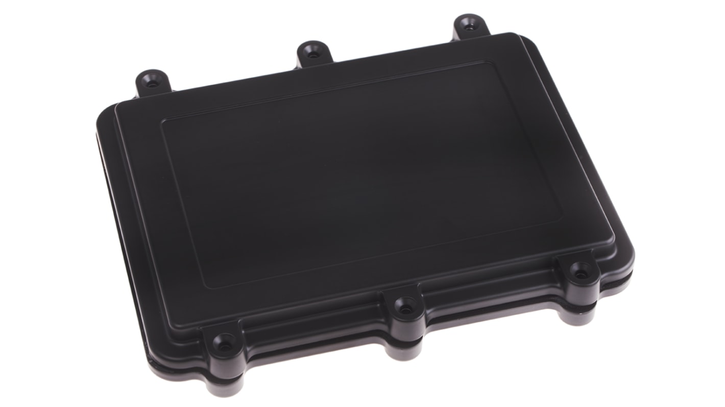 RS PRO Black Die Cast Aluminium Enclosure, IP67, Flanged, Black Lid, 200 x 150 x 28mm