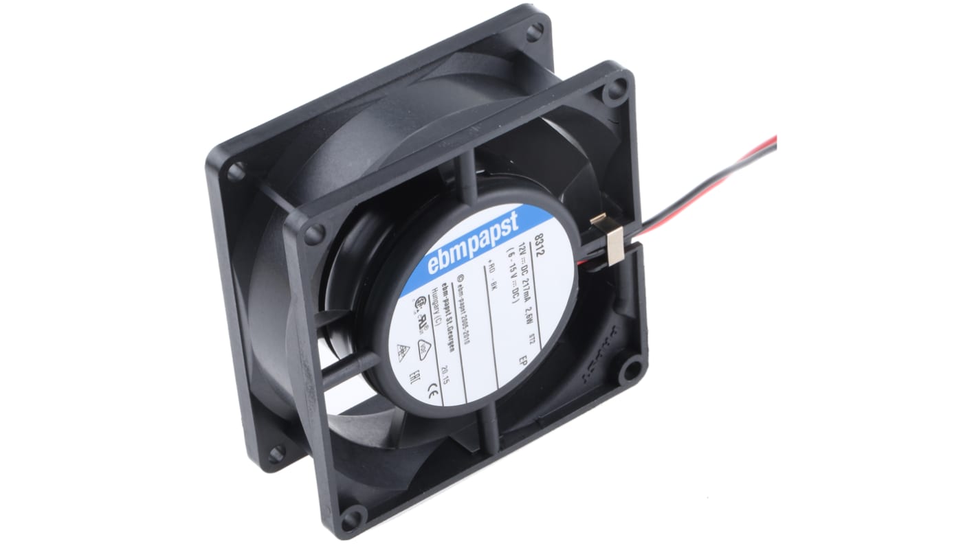 ebm-papst 8300 Series Axial Fan, 12 V dc, DC Operation, 54m³/h, 2.6W, 80 x 80 x 32mm