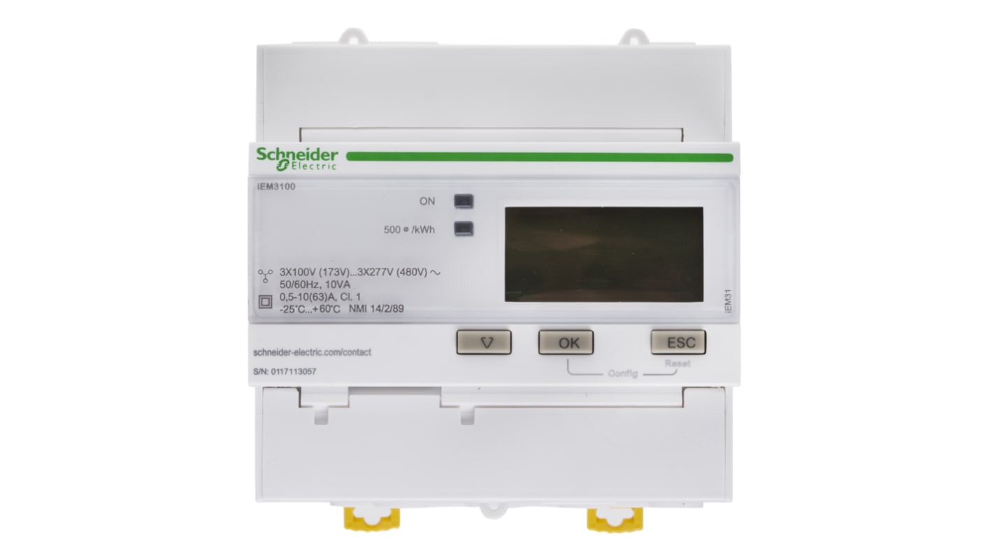 Medidor de energía Schneider Electric serie PM1000, display LCD, con 10 dígitos, 3 fases, dim. 90mm x 95mm