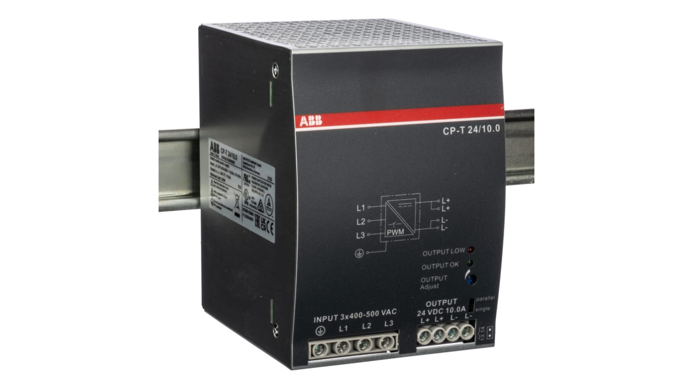 ABB CP-T Switched Mode DIN Rail Power Supply, 340 → 575 V ac / 480 → 820V dc ac, dc Input, 24V dc dc