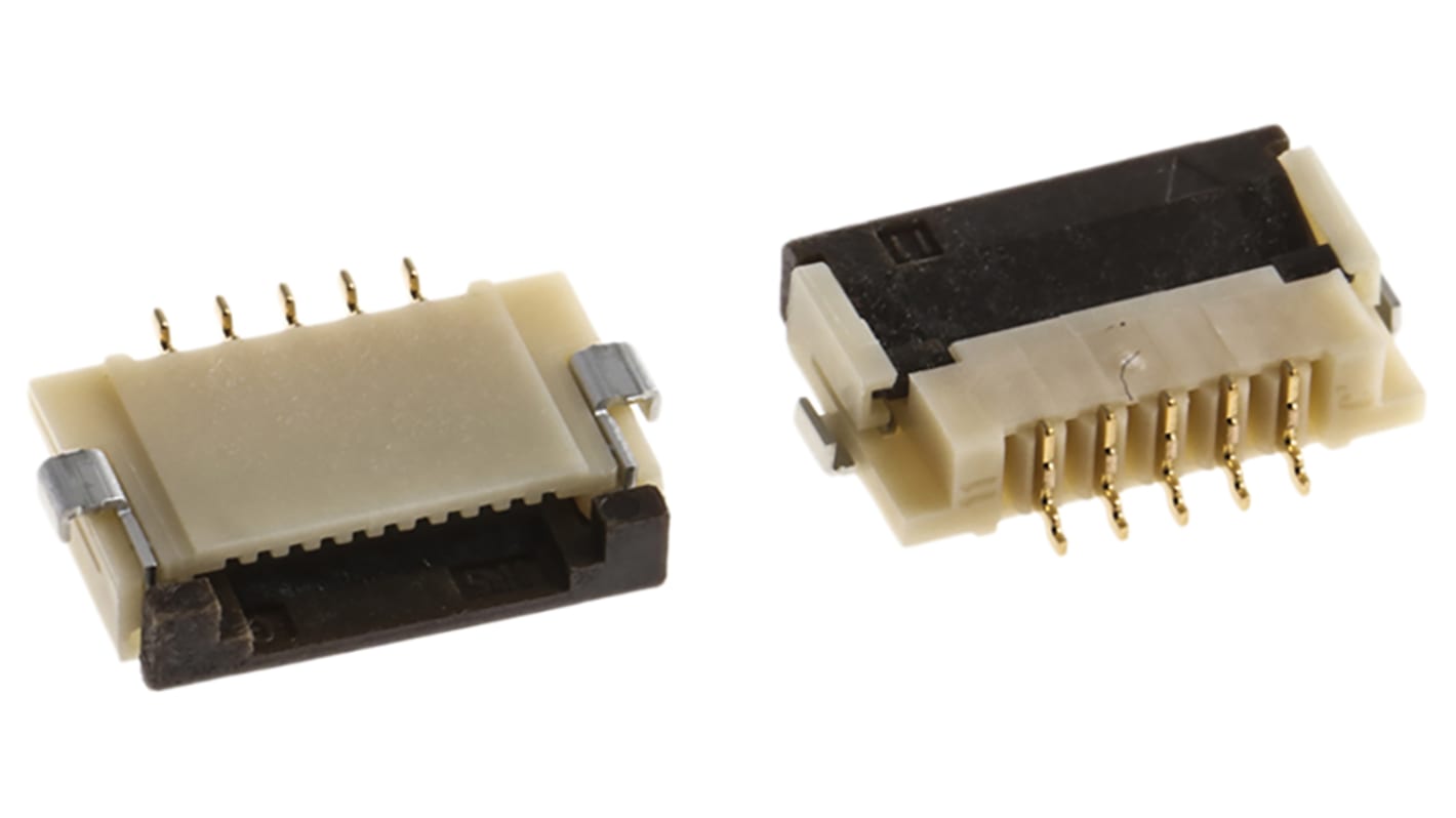 Hirose FPC连接器, 母座, 5p, 1mm间距, 单排, SMT安装, 直角, 500mA, 50 V 交流, FH12系列