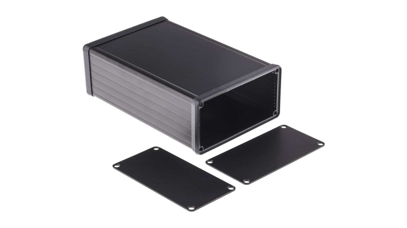 Hammond 1455 Series Black Aluminium Enclosure, IP54, Black Lid, 160 x 103 x 53mm