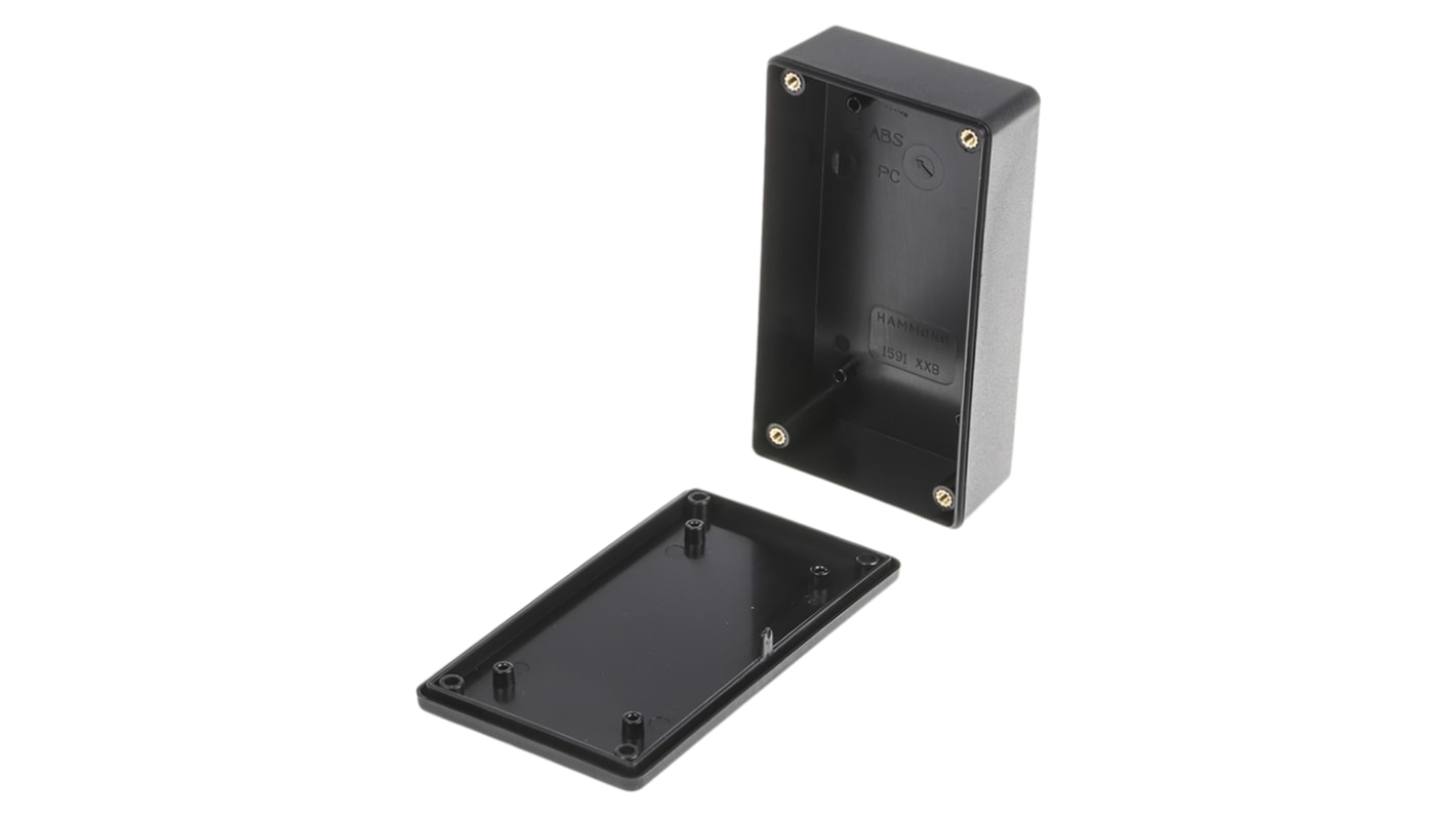 Hammond 1591 Series Black Flame Retardant ABS Enclosure, IP54, Black Lid, 113 x 63 x 28mm