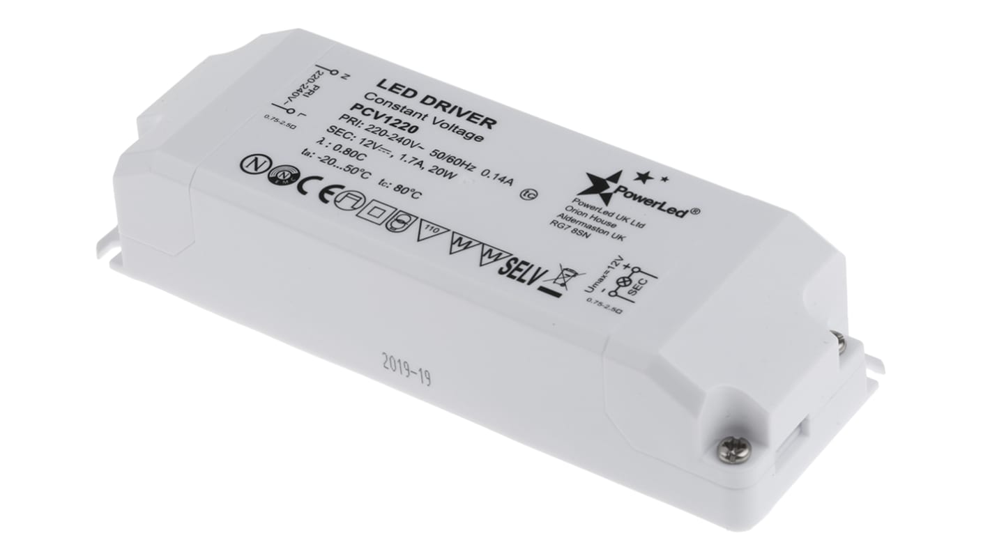 PowerLED 20W LED驱动电源, 交流输入, 输出12V 0 → 1.7A