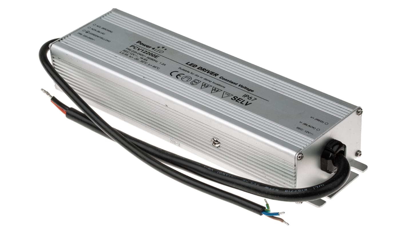 Driver LED tensión constante PowerLED, IN: 220 → 240 V ac, OUT: 12V, corriente variableA, 200W, IP65