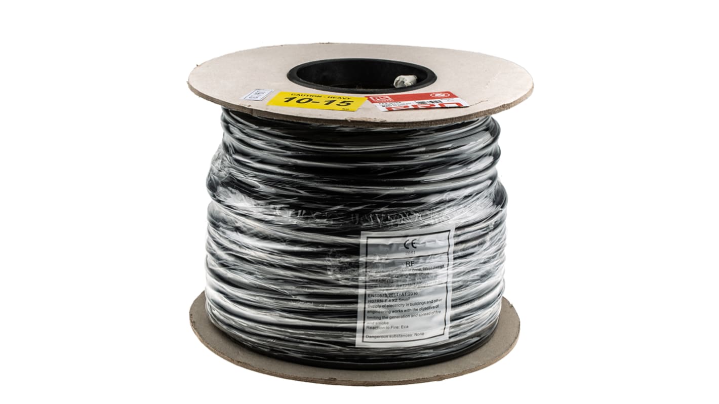 RS PRO 2.5 mm² 4 Core Power Cable, H07RN-F, Black CPE, 50m