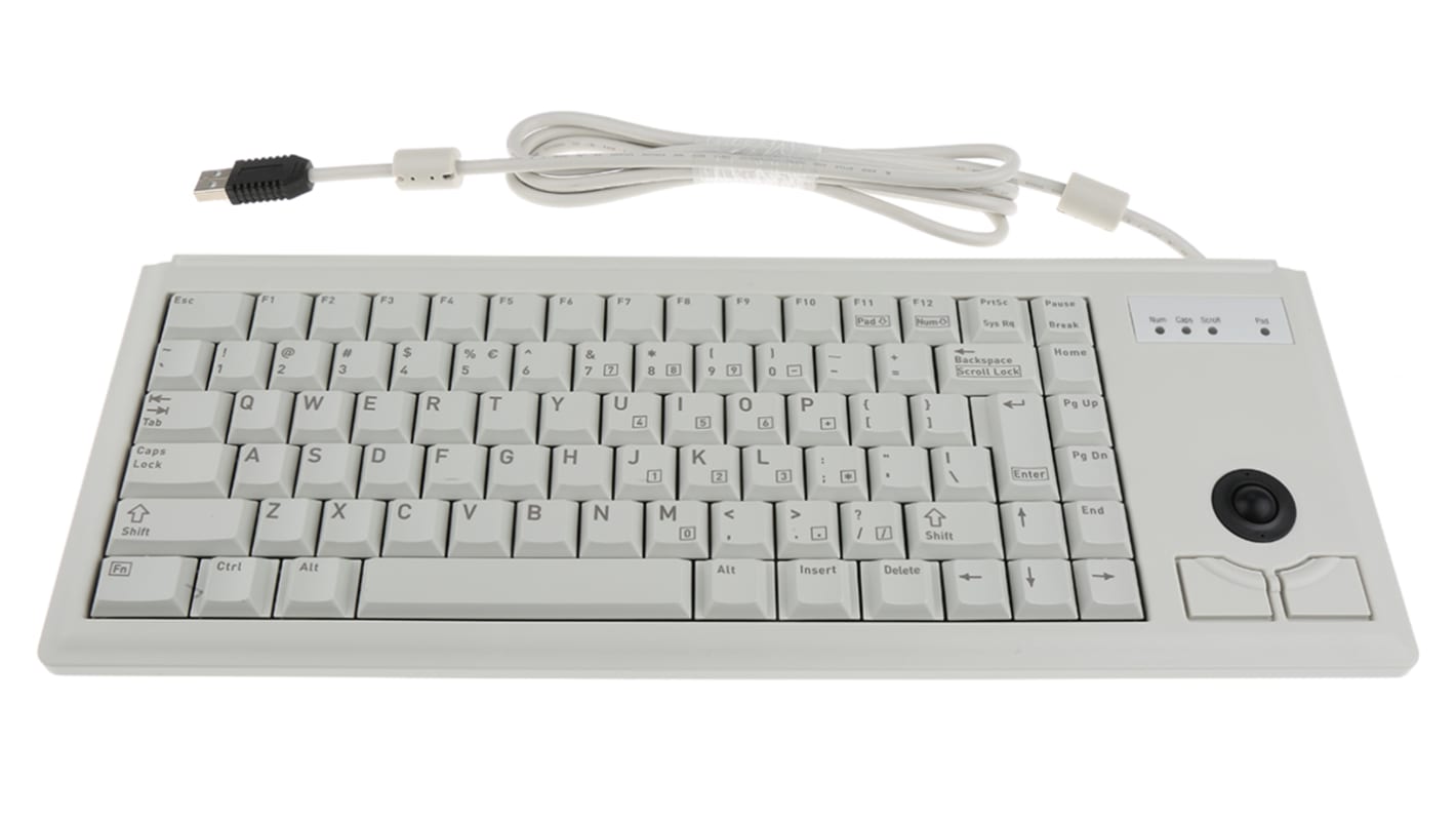 Teclado trackball Cherry, , Con cable, Gris, USB, Compacto, QWERTY (EE.UU.)
