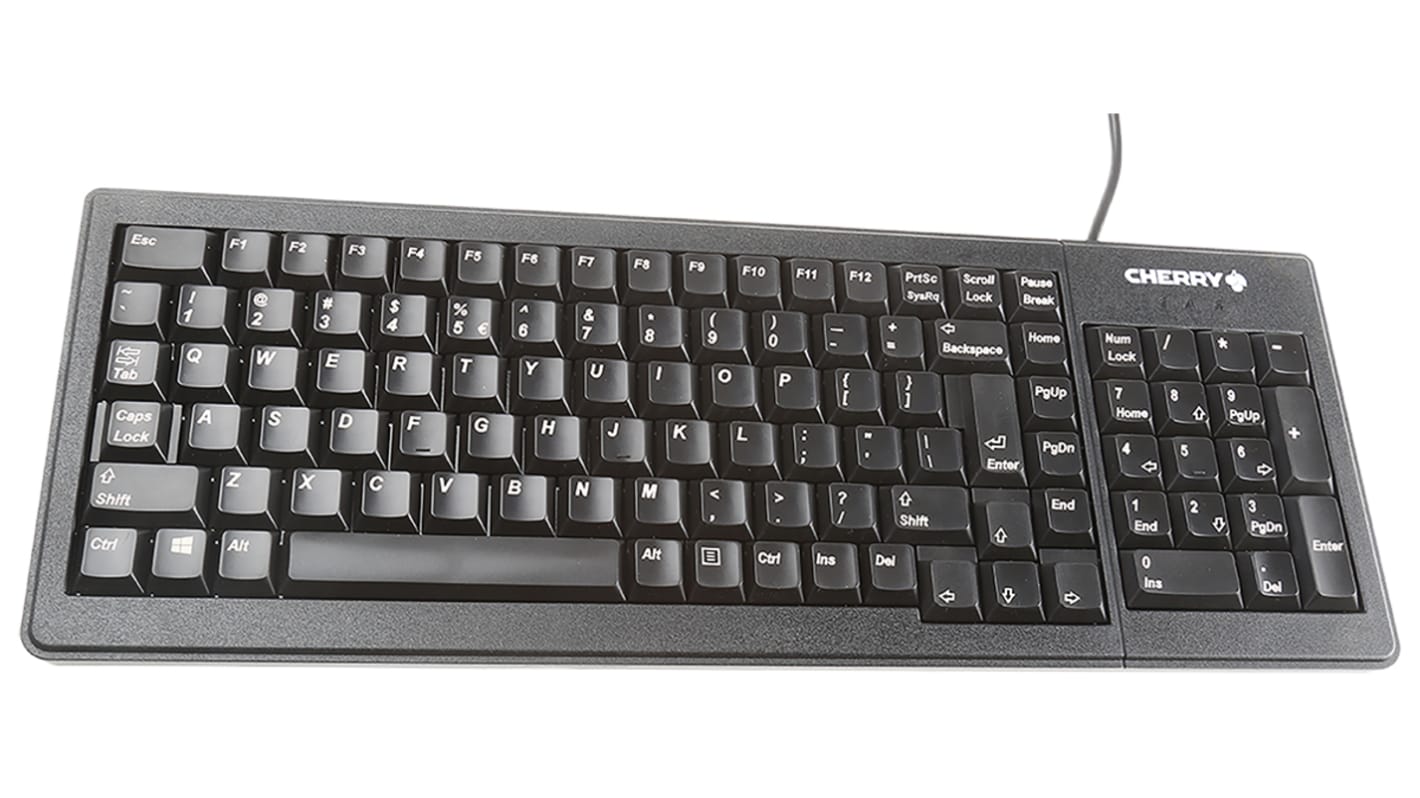 Klawiatura Kompaktowa przewodowa, kolor: Czarny, PS/2, USB, QWERTY (USA), CHERRY