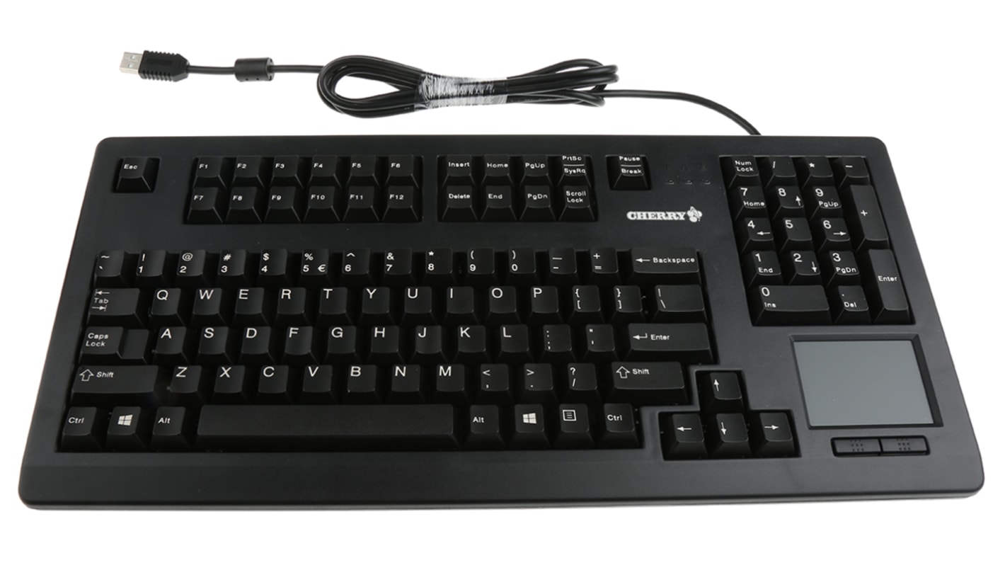 Klawiatura z touchpadem Kompaktowa, ergonomiczna przewodowa, kolor: Czarny, USB, QWERTY (USA), CHERRY