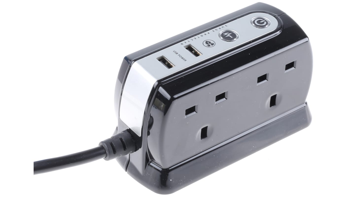 RS PRO Type G - British, USB Extension Leads, 2m Cable, 13A, Surge Protected