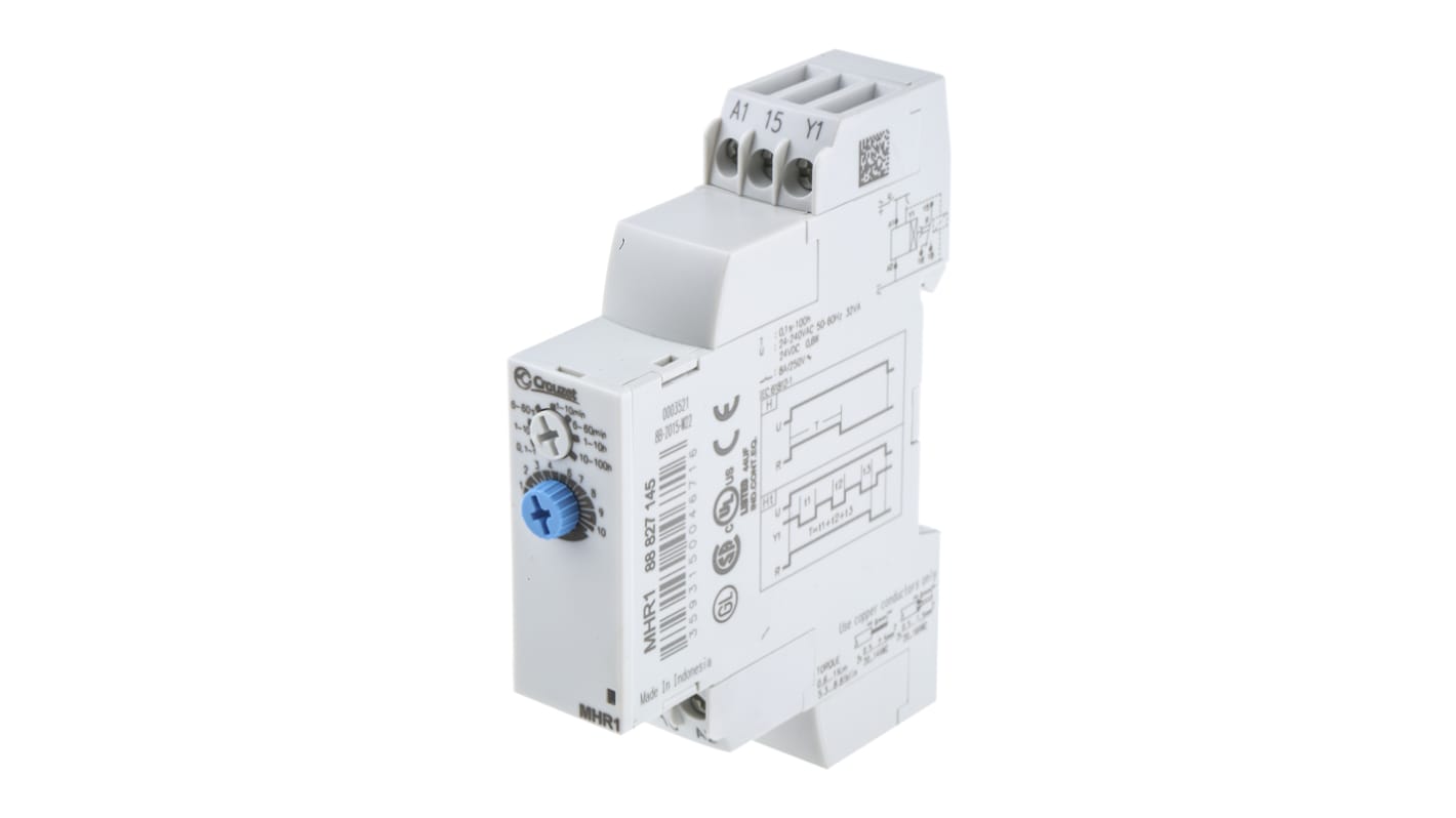 Crouzet シングル タイマーリレー, 0.1 s → 100h, 24 → 240 V ac, 24V dc, SPDT, DINレール