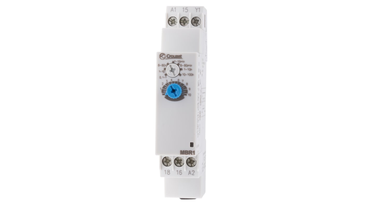 Crouzet DIN Rail Mount Timer Relay, 24 → 240 V ac, 24V dc, 1-Contact, 0.1 s → 100h, 1-Function, SPDT