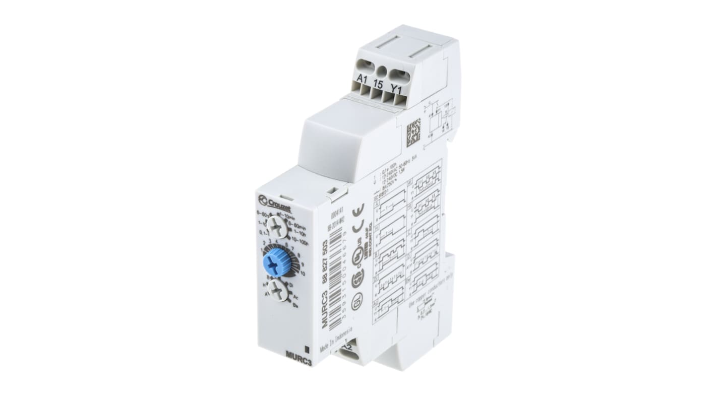 Crouzet DIN Rail Mount Timer Relay, 12 → 240V ac/dc, 1-Contact, 0.1 s → 100h, SPDT