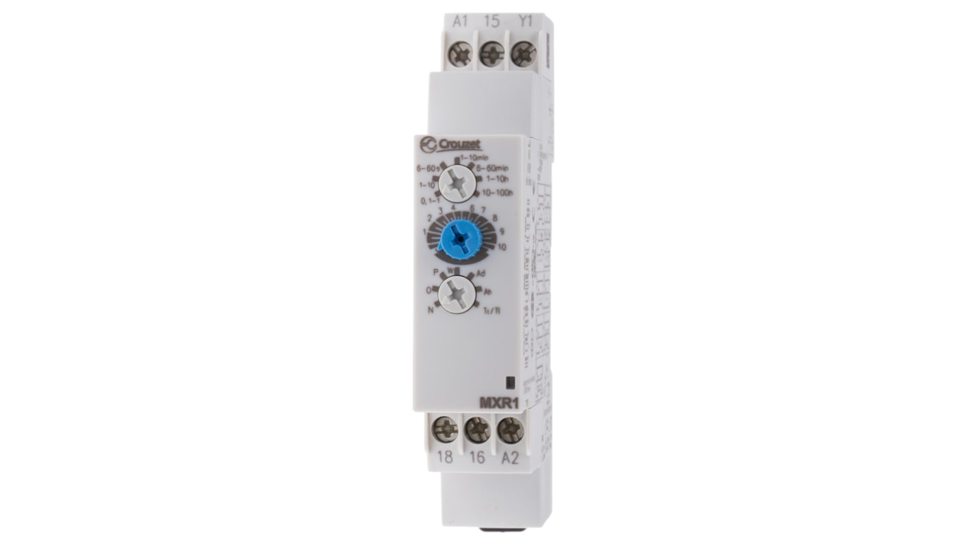 Crouzet DIN Rail Mount Timer Relay, 24 → 240 V ac, 24V dc, 1-Contact, 0.1 s → 100h, SPDT