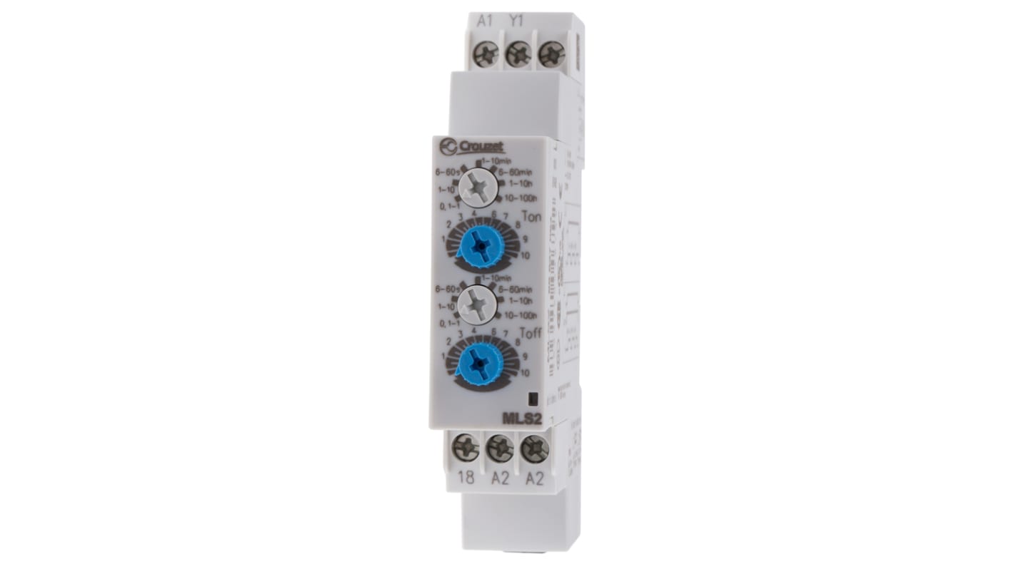 Crouzet 24 → 240V ac Timer Relay, 1 timerfunktion DIN-skinne