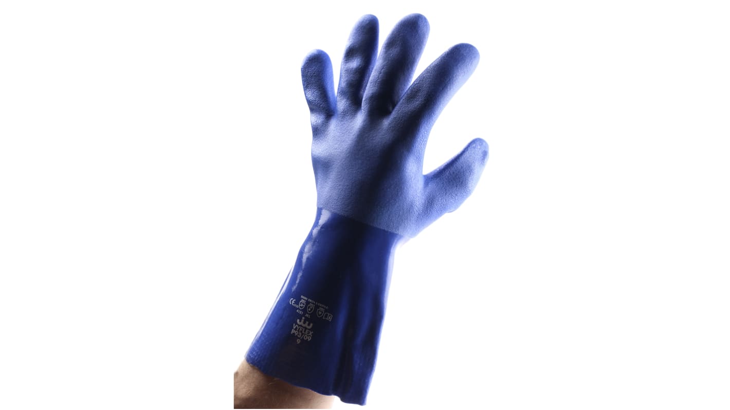 BM Polyco Vyflex Blue PVC Chemical Resistant Work Gloves, Size 9