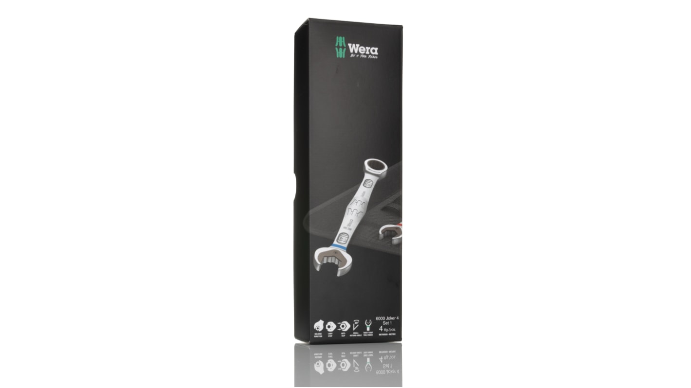 Wera Joker 6000 Series 4-Piece Spanner Set, 10 → 19 mm, Chrome Molybdenum Steel